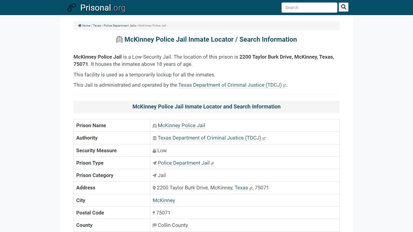 McKinney Police Jail-Inmate Locator/Search Info, Phone ...